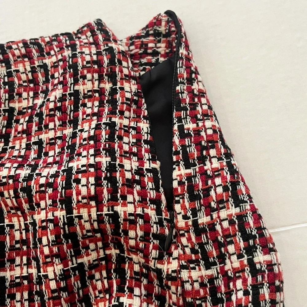 Vtg Womens Tweed Plaid Mini Skirt 4 Red Black Retro‎ Preppy Dark Academia Office